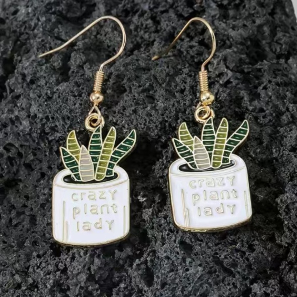 Crazy Plant Lady Succulent Enamel Drop Earrings